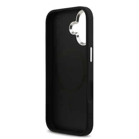 Apple iPhone 17 Kılıf Guess Orjinal Lisanslı M-safe Şarj Özellikli Metal Kamera Çerçeveli Üçgen Logolu Glitter Kapak