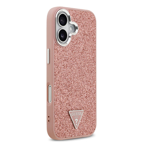Apple iPhone 17 Kılıf Guess Orjinal Lisanslı M-safe Şarj Özellikli Metal Kamera Çerçeveli Üçgen Logolu Glitter Kapak