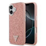 Apple iPhone 17 Kılıf Guess Orjinal Lisanslı M-safe Şarj Özellikli Metal Kamera Çerçeveli Üçgen Logolu Glitter Kapak