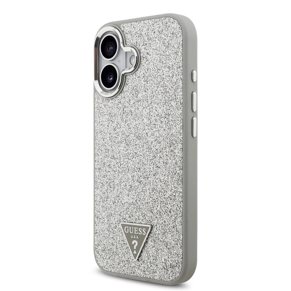 Apple iPhone 17 Kılıf Guess Orjinal Lisanslı M-safe Şarj Özellikli Metal Kamera Çerçeveli Üçgen Logolu Glitter Kapak