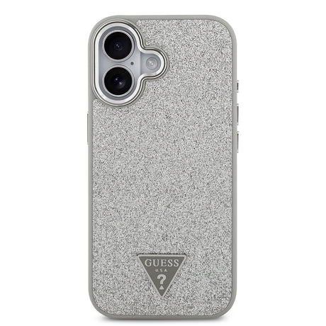 Apple iPhone 17 Kılıf Guess Orjinal Lisanslı M-safe Şarj Özellikli Metal Kamera Çerçeveli Üçgen Logolu Glitter Kapak
