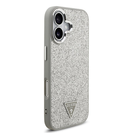 Apple iPhone 17 Kılıf Guess Orjinal Lisanslı M-safe Şarj Özellikli Metal Kamera Çerçeveli Üçgen Logolu Glitter Kapak