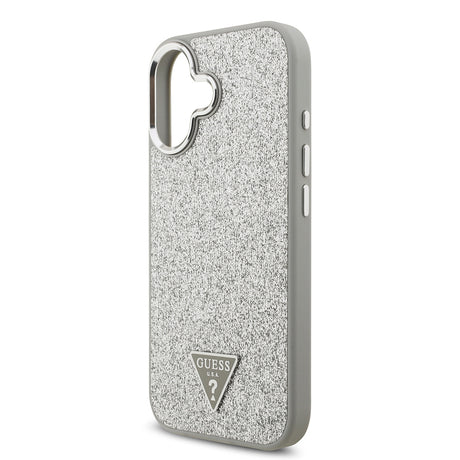 Apple iPhone 17 Kılıf Guess Orjinal Lisanslı M-safe Şarj Özellikli Metal Kamera Çerçeveli Üçgen Logolu Glitter Kapak