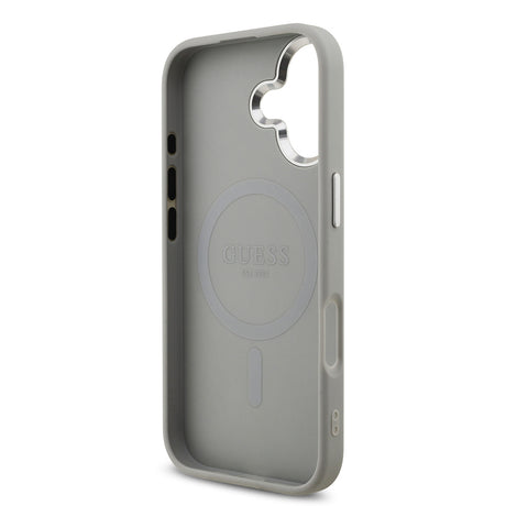 Apple iPhone 17 Kılıf Guess Orjinal Lisanslı M-safe Şarj Özellikli Metal Kamera Çerçeveli Üçgen Logolu Glitter Kapak