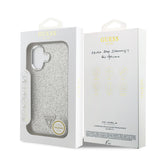 Apple iPhone 17 Kılıf Guess Orjinal Lisanslı M-safe Şarj Özellikli Metal Kamera Çerçeveli Üçgen Logolu Glitter Kapak