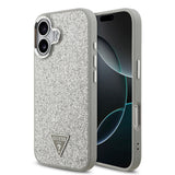 Apple iPhone 17 Kılıf Guess Orjinal Lisanslı M-safe Şarj Özellikli Metal Kamera Çerçeveli Üçgen Logolu Glitter Kapak
