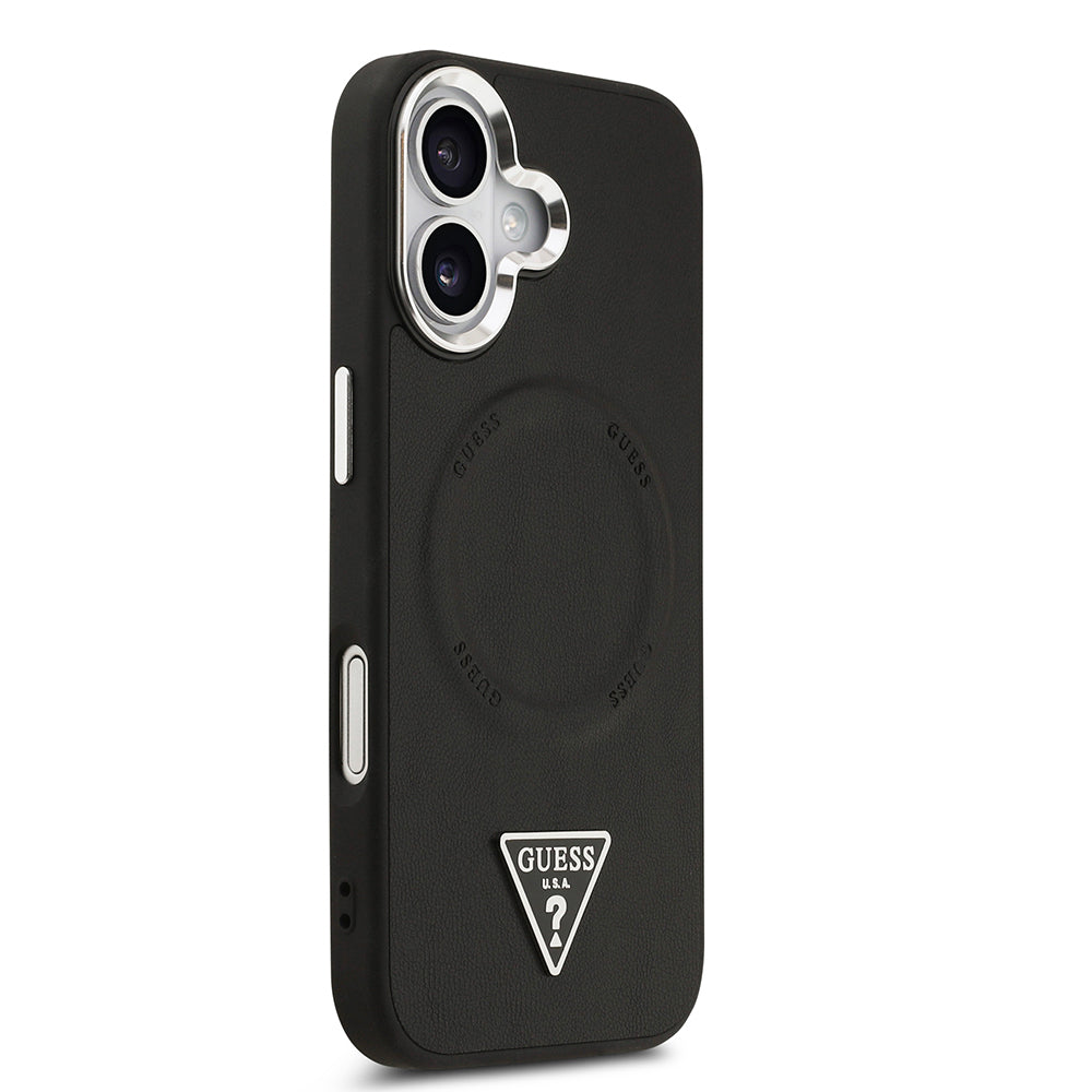 Apple iPhone 17 Kılıf Guess Orjinal Lisanslı M-safe Şarj Özellikli PU Deri Metal Kamera Çerçeveli Üçgen Logolu Kapak