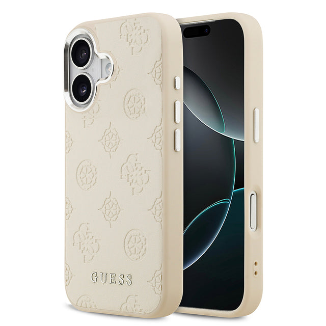 Apple iPhone 17 Kılıf Guess Orjinal Lisanslı M-safe Şarj Özellikli Sıcak Baskılı Klasik Yazı Logolu PU Deri Peony Kapak