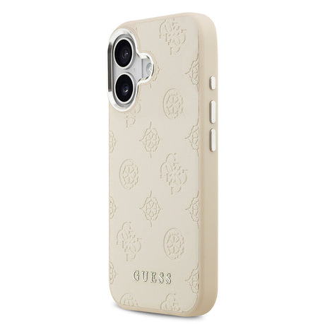 Apple iPhone 17 Kılıf Guess Orjinal Lisanslı M-safe Şarj Özellikli Sıcak Baskılı Klasik Yazı Logolu PU Deri Peony Kapak