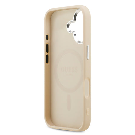 Apple iPhone 17 Kılıf Guess Orjinal Lisanslı M-safe Şarj Özellikli Sıcak Baskılı Klasik Yazı Logolu PU Deri Peony Kapak