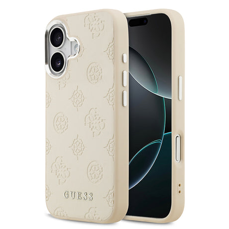 Apple iPhone 17 Kılıf Guess Orjinal Lisanslı M-safe Şarj Özellikli Sıcak Baskılı Klasik Yazı Logolu PU Deri Peony Kapak