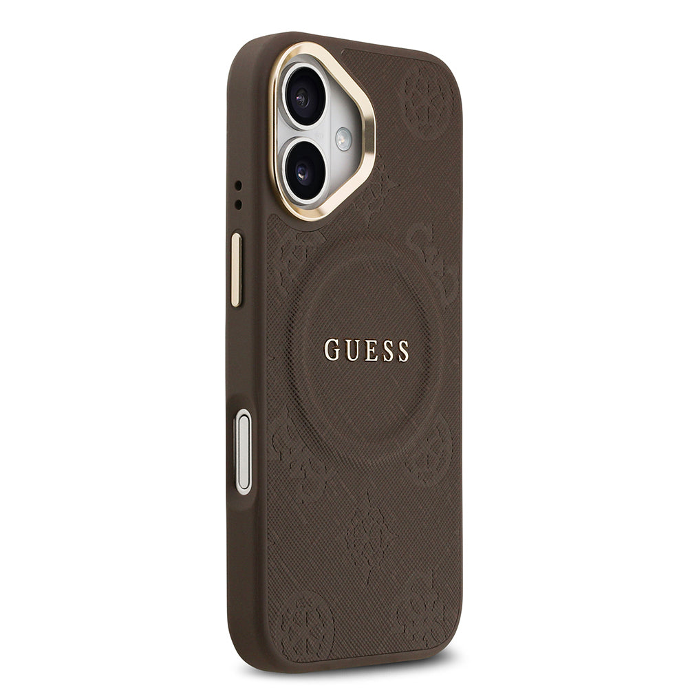 Apple iPhone 17 Kılıf Guess Orjinal Lisanslı M-safe Şarj Özellikli Sıcak Baskılı Yazı Logolu PU Deri Peony Kapak