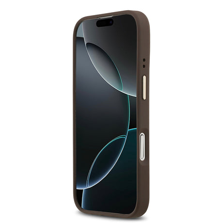 Apple iPhone 17 Kılıf Guess Orjinal Lisanslı M-safe Şarj Özellikli Sıcak Baskılı Yazı Logolu PU Deri Peony Kapak
