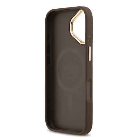 Apple iPhone 17 Kılıf Guess Orjinal Lisanslı M-safe Şarj Özellikli Sıcak Baskılı Yazı Logolu PU Deri Peony Kapak