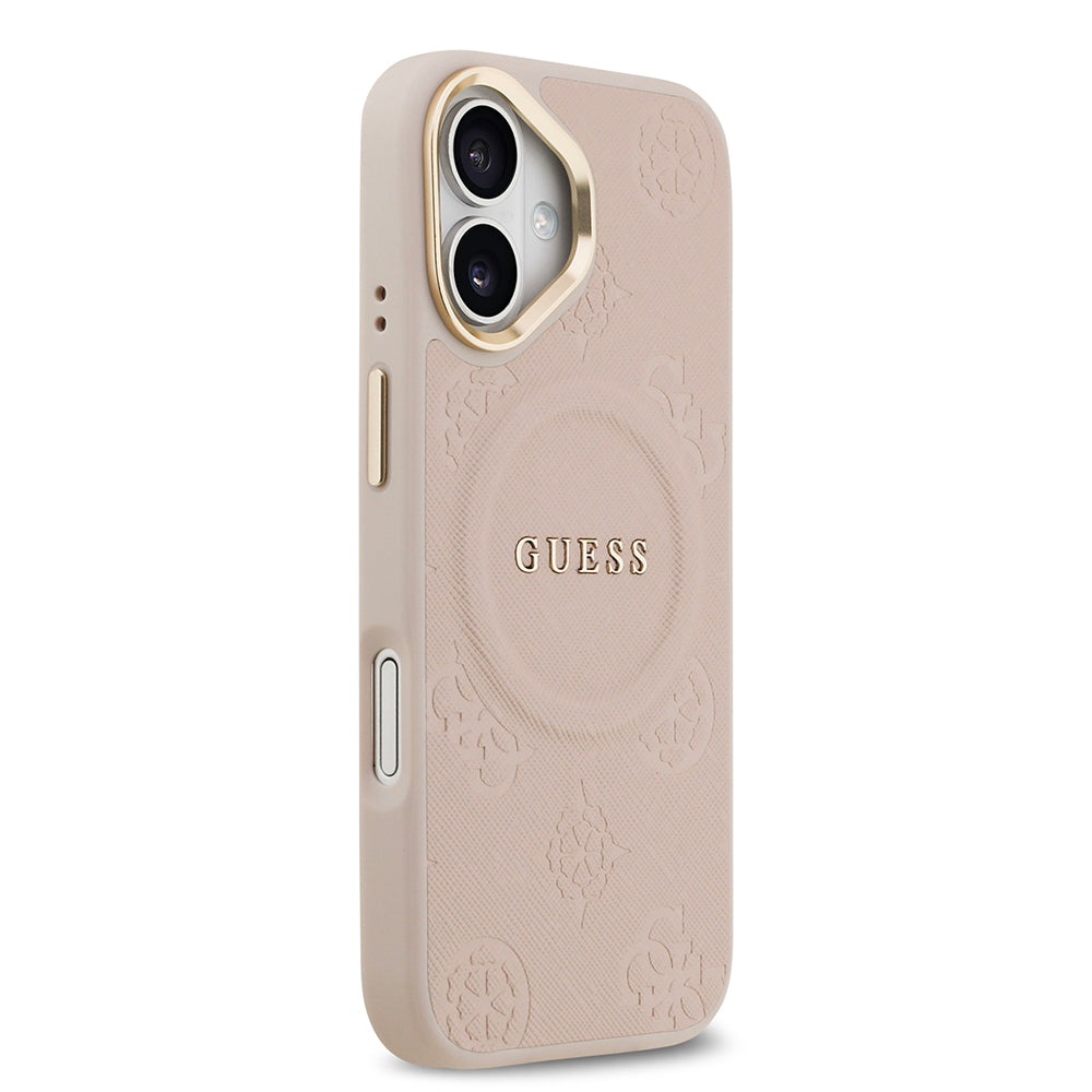 Apple iPhone 17 Kılıf Guess Orjinal Lisanslı M-safe Şarj Özellikli Sıcak Baskılı Yazı Logolu PU Deri Peony Kapak
