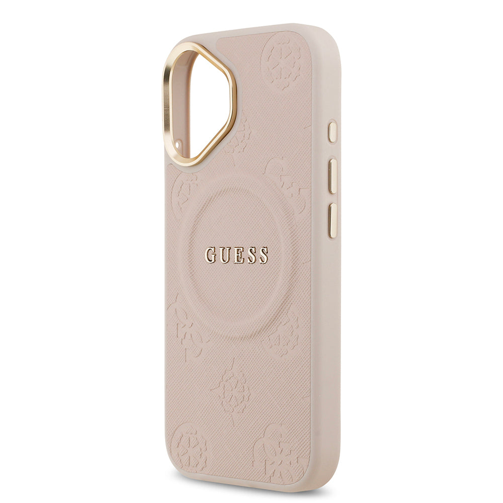 Apple iPhone 17 Kılıf Guess Orjinal Lisanslı M-safe Şarj Özellikli Sıcak Baskılı Yazı Logolu PU Deri Peony Kapak