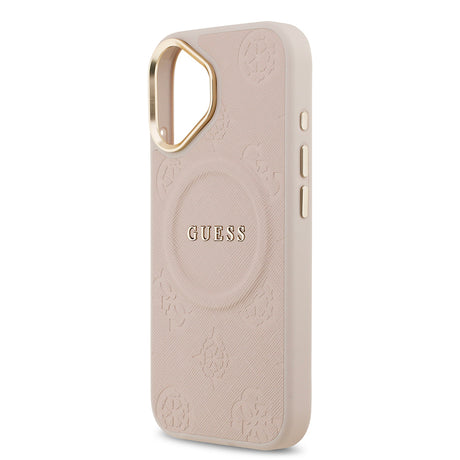 Apple iPhone 17 Kılıf Guess Orjinal Lisanslı M-safe Şarj Özellikli Sıcak Baskılı Yazı Logolu PU Deri Peony Kapak