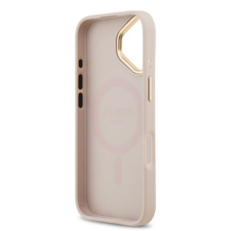 Apple iPhone 17 Kılıf Guess Orjinal Lisanslı M-safe Şarj Özellikli Sıcak Baskılı Yazı Logolu PU Deri Peony Kapak