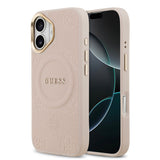 Apple iPhone 17 Kılıf Guess Orjinal Lisanslı M-safe Şarj Özellikli Sıcak Baskılı Yazı Logolu PU Deri Peony Kapak