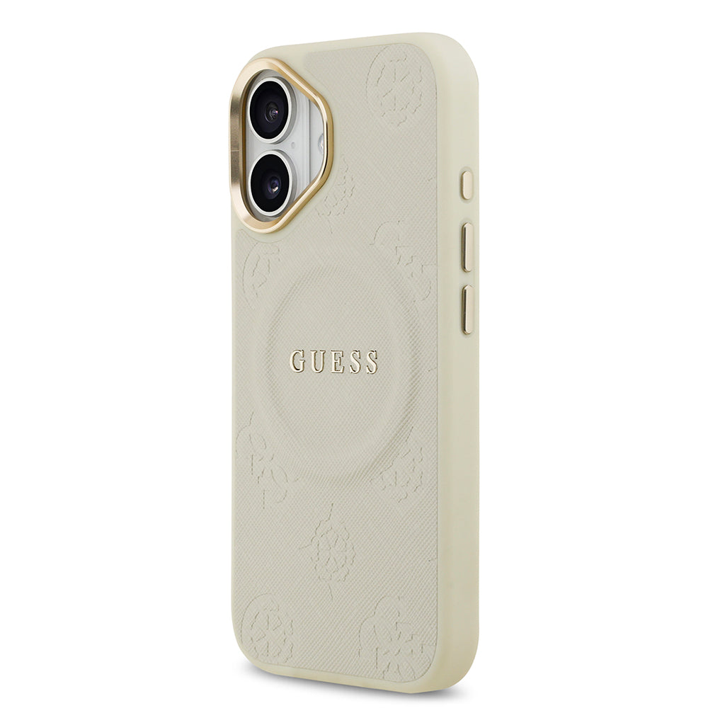 Apple iPhone 17 Kılıf Guess Orjinal Lisanslı M-safe Şarj Özellikli Sıcak Baskılı Yazı Logolu PU Deri Peony Kapak