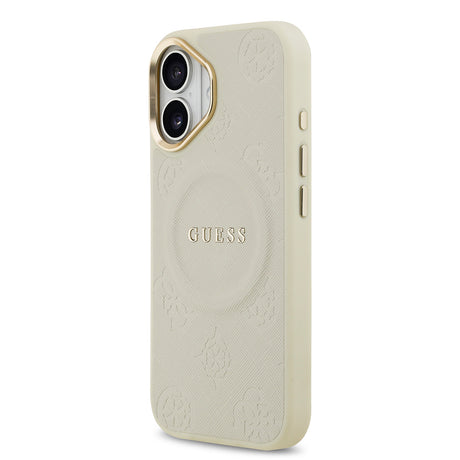 Apple iPhone 17 Kılıf Guess Orjinal Lisanslı M-safe Şarj Özellikli Sıcak Baskılı Yazı Logolu PU Deri Peony Kapak