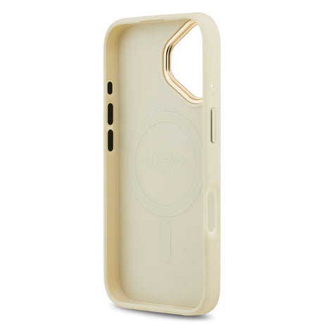 Apple iPhone 17 Kılıf Guess Orjinal Lisanslı M-safe Şarj Özellikli Sıcak Baskılı Yazı Logolu PU Deri Peony Kapak