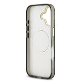 Apple iPhone 17 Kılıf Guess Orjinal Lisanslı M-safe Şarj Özellikli Simli Çiçek Desenli Metal Kamera Çerçeveli Üçgen Logolu Kapak