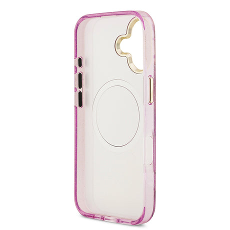 Apple iPhone 17 Kılıf Guess Orjinal Lisanslı M-safe Şarj Özellikli Simli Çiçek Desenli Metal Kamera Çerçeveli Üçgen Logolu Kapak