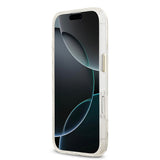 Apple iPhone 17 Kılıf Guess Orjinal Lisanslı M-safe Şarj Özellikli Simli Çiçek Desenli Metal Kamera Çerçeveli Üçgen Logolu Kapak