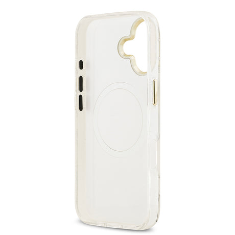 Apple iPhone 17 Kılıf Guess Orjinal Lisanslı M-safe Şarj Özellikli Simli Çiçek Desenli Metal Kamera Çerçeveli Üçgen Logolu Kapak