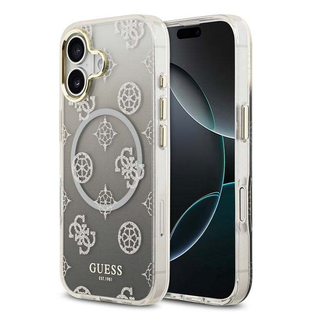 Apple iPhone 17 Kılıf Guess Orjinal Lisanslı M-safe Şarj Özellikli Simli Peony Desenli Silikon Kapak