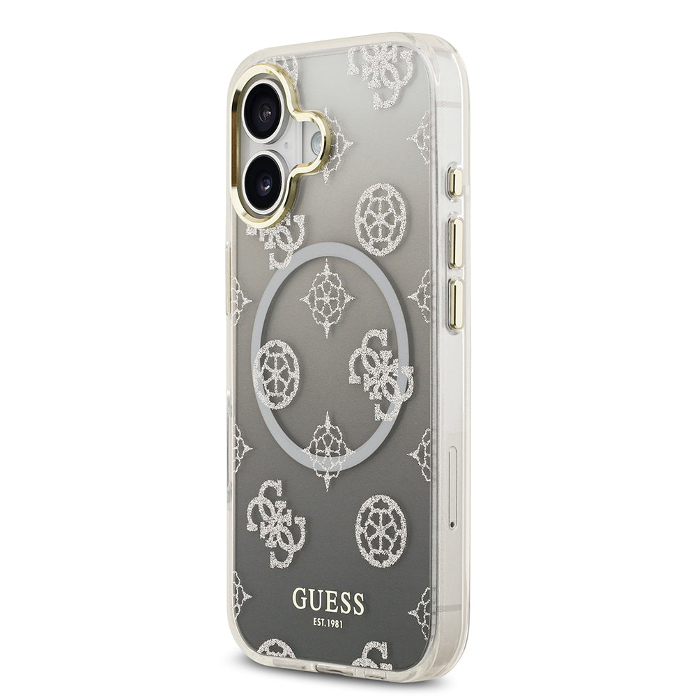Apple iPhone 17 Kılıf Guess Orjinal Lisanslı M-safe Şarj Özellikli Simli Peony Desenli Silikon Kapak