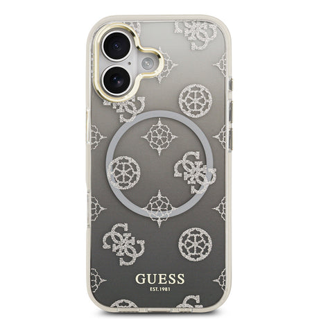 Apple iPhone 17 Kılıf Guess Orjinal Lisanslı M-safe Şarj Özellikli Simli Peony Desenli Silikon Kapak