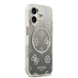 Apple iPhone 17 Kılıf Guess Orjinal Lisanslı M-safe Şarj Özellikli Simli Peony Desenli Silikon Kapak