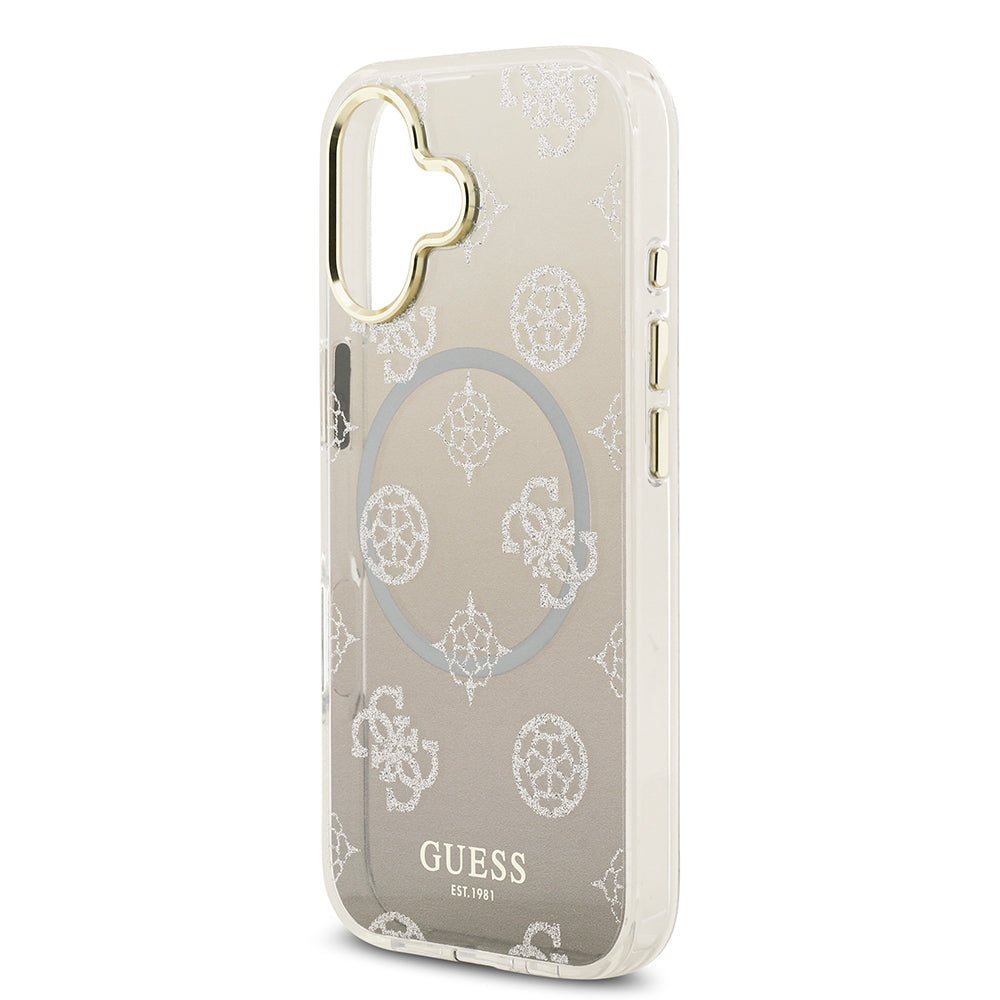 Apple iPhone 17 Kılıf Guess Orjinal Lisanslı M-safe Şarj Özellikli Simli Peony Desenli Silikon Kapak