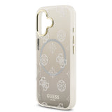 Apple iPhone 17 Kılıf Guess Orjinal Lisanslı M-safe Şarj Özellikli Simli Peony Desenli Silikon Kapak