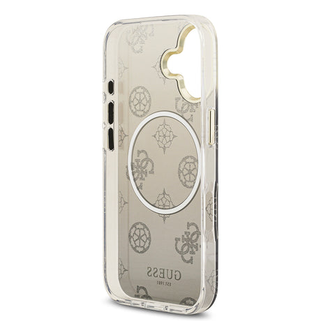 Apple iPhone 17 Kılıf Guess Orjinal Lisanslı M-safe Şarj Özellikli Simli Peony Desenli Silikon Kapak