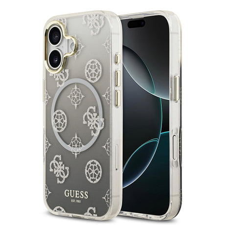 Apple iPhone 17 Kılıf Guess Orjinal Lisanslı M-safe Şarj Özellikli Simli Peony Desenli Silikon Kapak