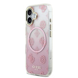 Apple iPhone 17 Kılıf Guess Orjinal Lisanslı M-safe Şarj Özellikli Simli Peony Desenli Silikon Kapak