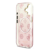 Apple iPhone 17 Kılıf Guess Orjinal Lisanslı M-safe Şarj Özellikli Simli Peony Desenli Silikon Kapak