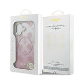 Apple iPhone 17 Kılıf Guess Orjinal Lisanslı M-safe Şarj Özellikli Simli Peony Desenli Silikon Kapak