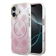 Apple iPhone 17 Kılıf Guess Orjinal Lisanslı M-safe Şarj Özellikli Simli Peony Desenli Silikon Kapak