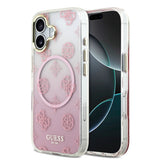 Apple iPhone 17 Kılıf Guess Orjinal Lisanslı M-safe Şarj Özellikli Simli Peony Desenli Silikon Kapak