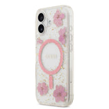 Apple iPhone 17 Kılıf Guess Orjinal Lisanslı M-safe Şarj Özellikli Transparan Resin Flowers Kapak