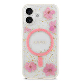 Apple iPhone 17 Kılıf Guess Orjinal Lisanslı M-safe Şarj Özellikli Transparan Resin Flowers Kapak