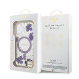 Apple iPhone 17 Kılıf Guess Orjinal Lisanslı M-safe Şarj Özellikli Transparan Resin Flowers Kapak
