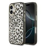 Apple iPhone 17 Kılıf Guess Orjinal Lisanslı M-safe Şarj Özellikli Üçgen Logolu Simli Leopar Desenli Kapak