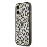 Apple iPhone 17 Kılıf Guess Orjinal Lisanslı M-safe Şarj Özellikli Üçgen Logolu Simli Leopar Desenli Kapak