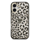 Apple iPhone 17 Kılıf Guess Orjinal Lisanslı M-safe Şarj Özellikli Üçgen Logolu Simli Leopar Desenli Kapak