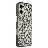 Apple iPhone 17 Kılıf Guess Orjinal Lisanslı M-safe Şarj Özellikli Üçgen Logolu Simli Leopar Desenli Kapak